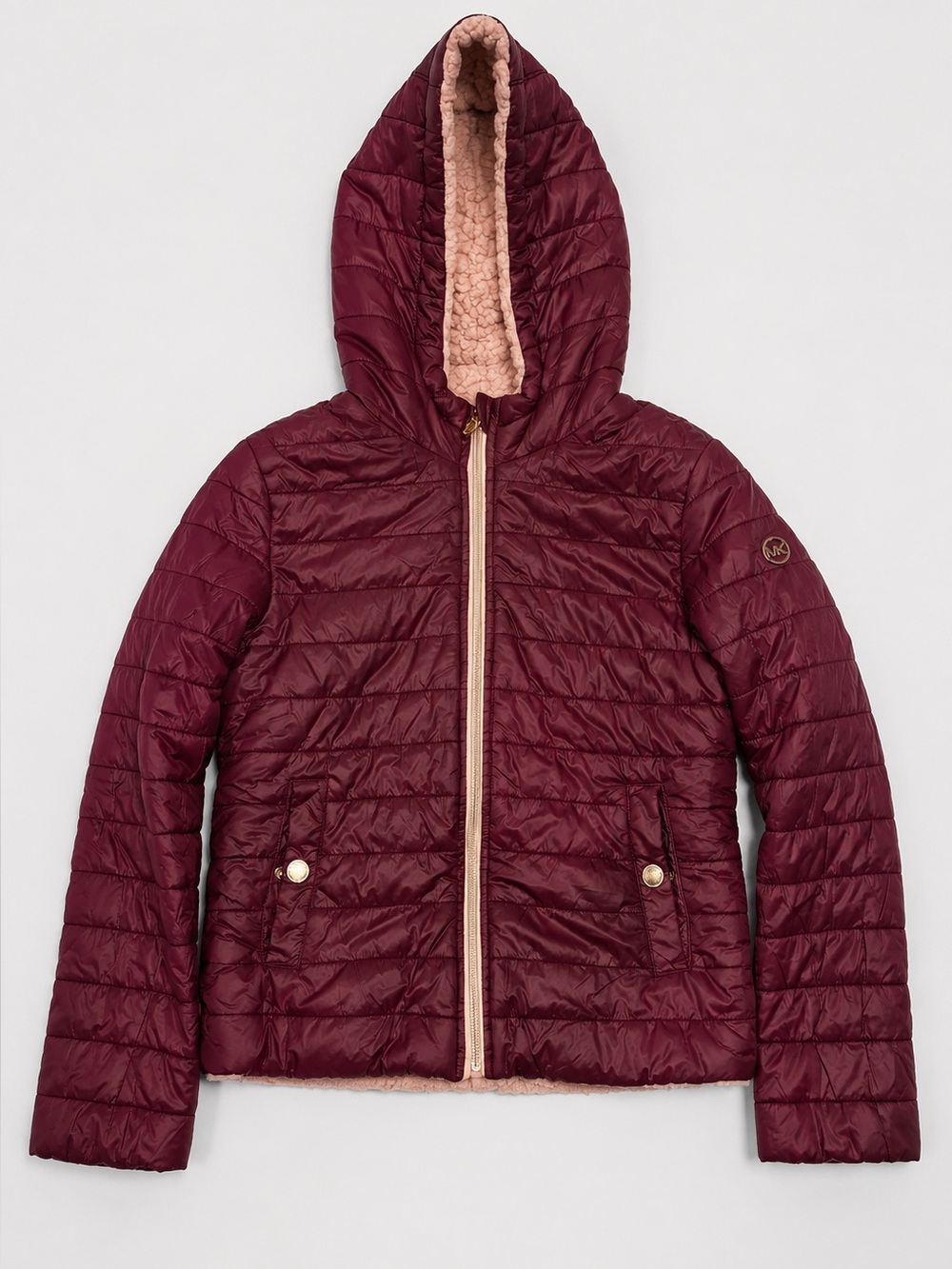 Michael Kors Girls Burgundy Sherpa Lined Puffer Jacket 10/12